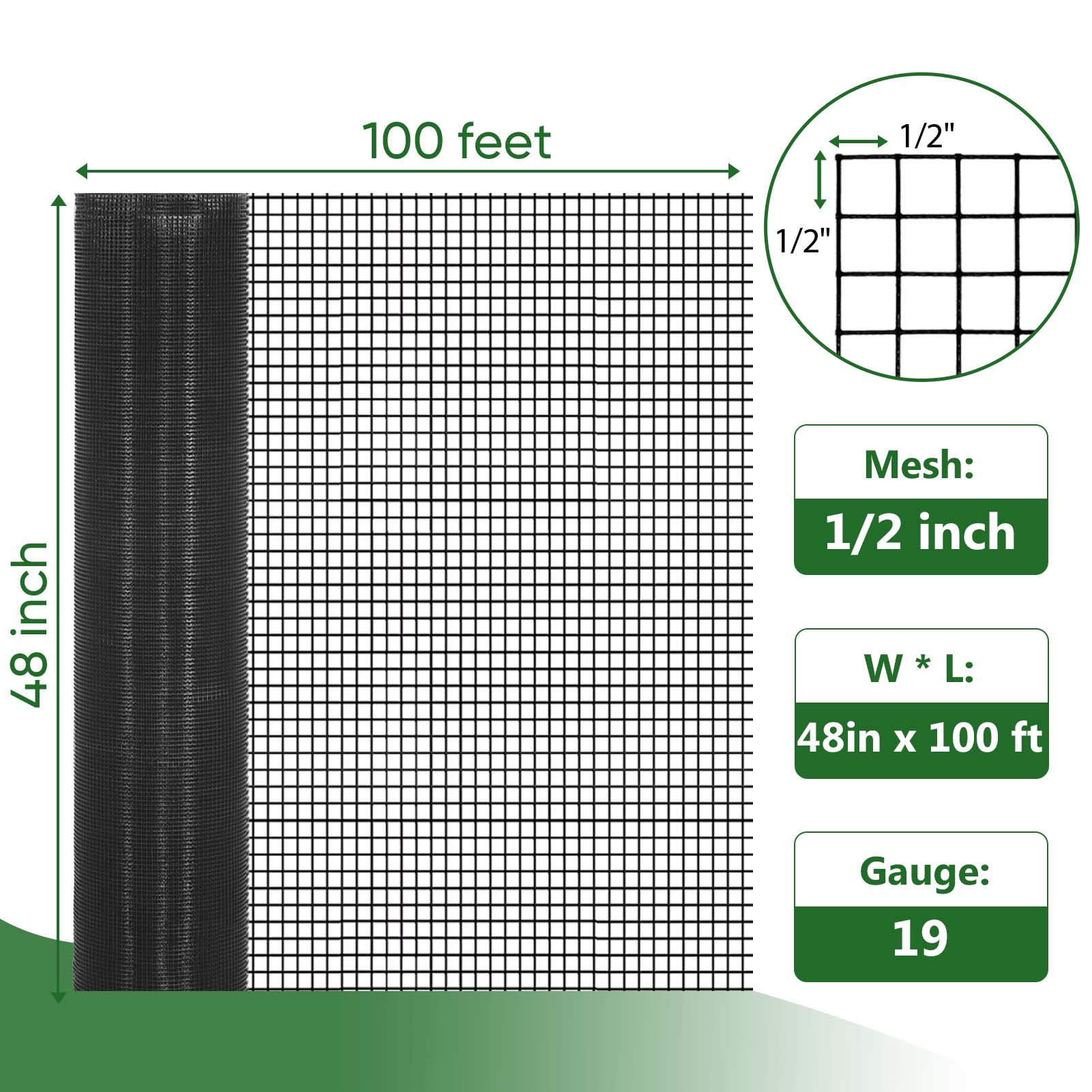 UULID black hardware cloth 1/2 inch 48 x 100 ft 19