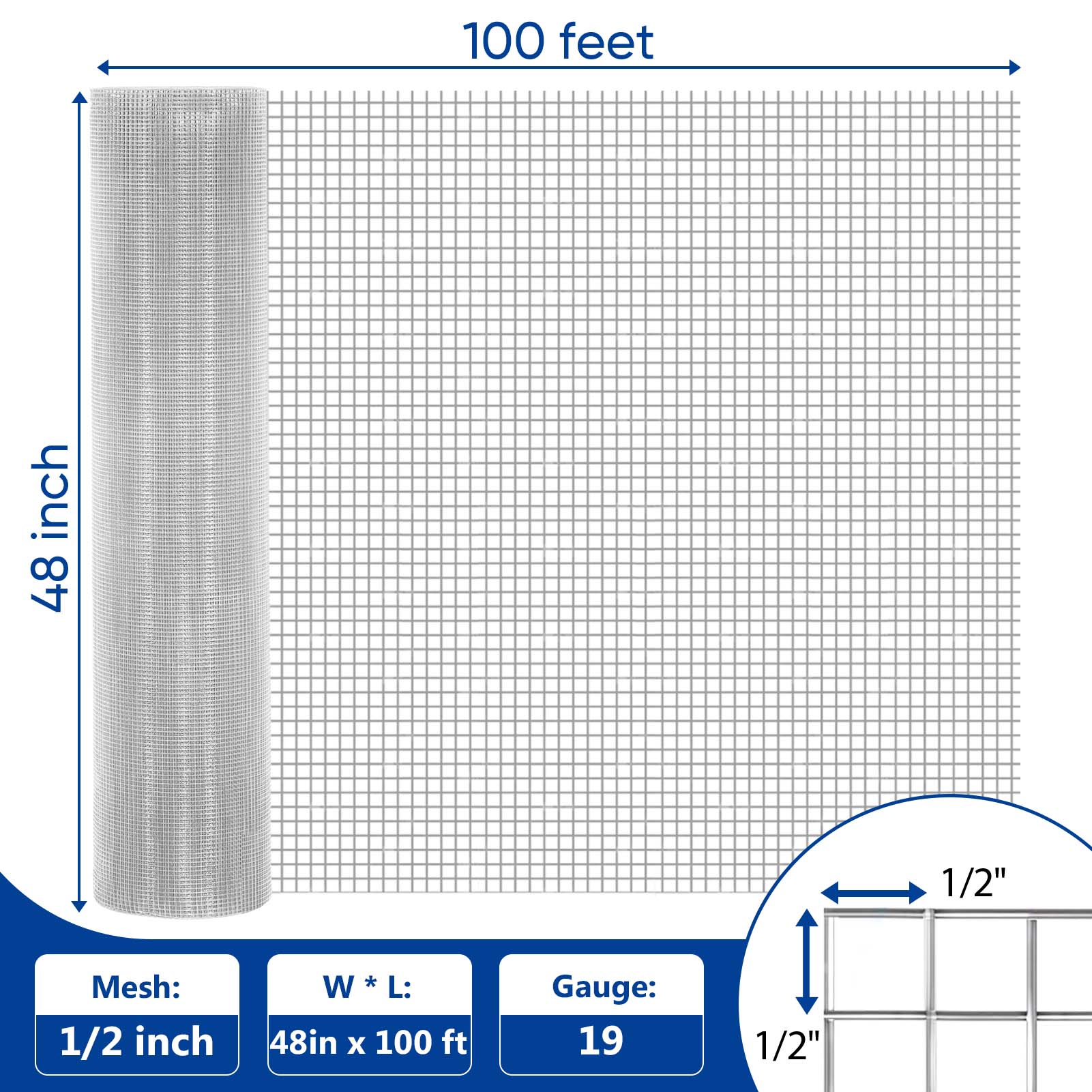 UULID Hardware Cloth 1/2 Inch 48 x 100 ft 19 gauge